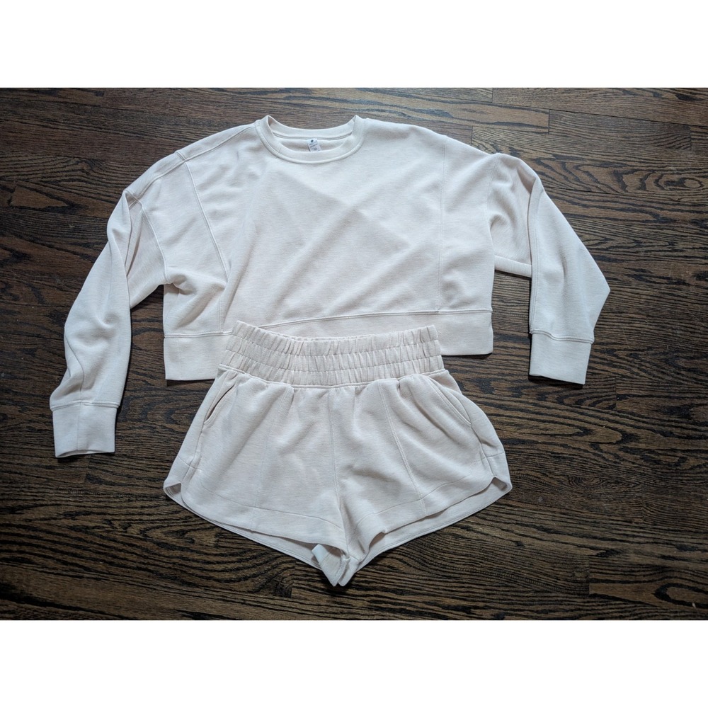 Yogalicious Beige Tan Scuba Zuri Two Piece Sweatshirt Shorts Set Size Medium